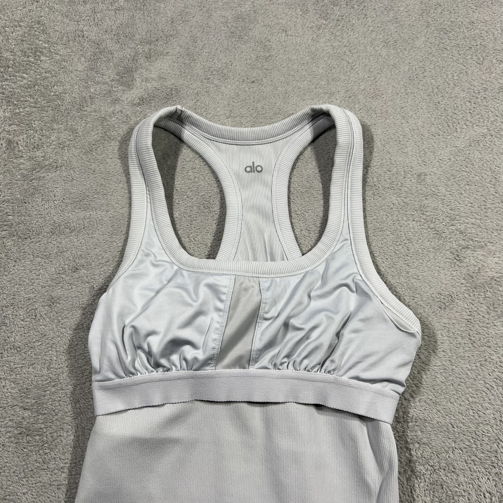 Alo Yogo Tank Top Shirt Womens Large Ribbed Racerback Gray Gym Workout Athletic - Picture 9 of 11